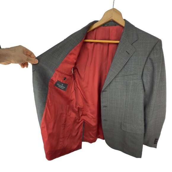 ERMENEGILDO ZEGNA Trofeo Wool 3 Button Front Checked Grey Blazer Jacket Size 50R - Picture 5 of 13